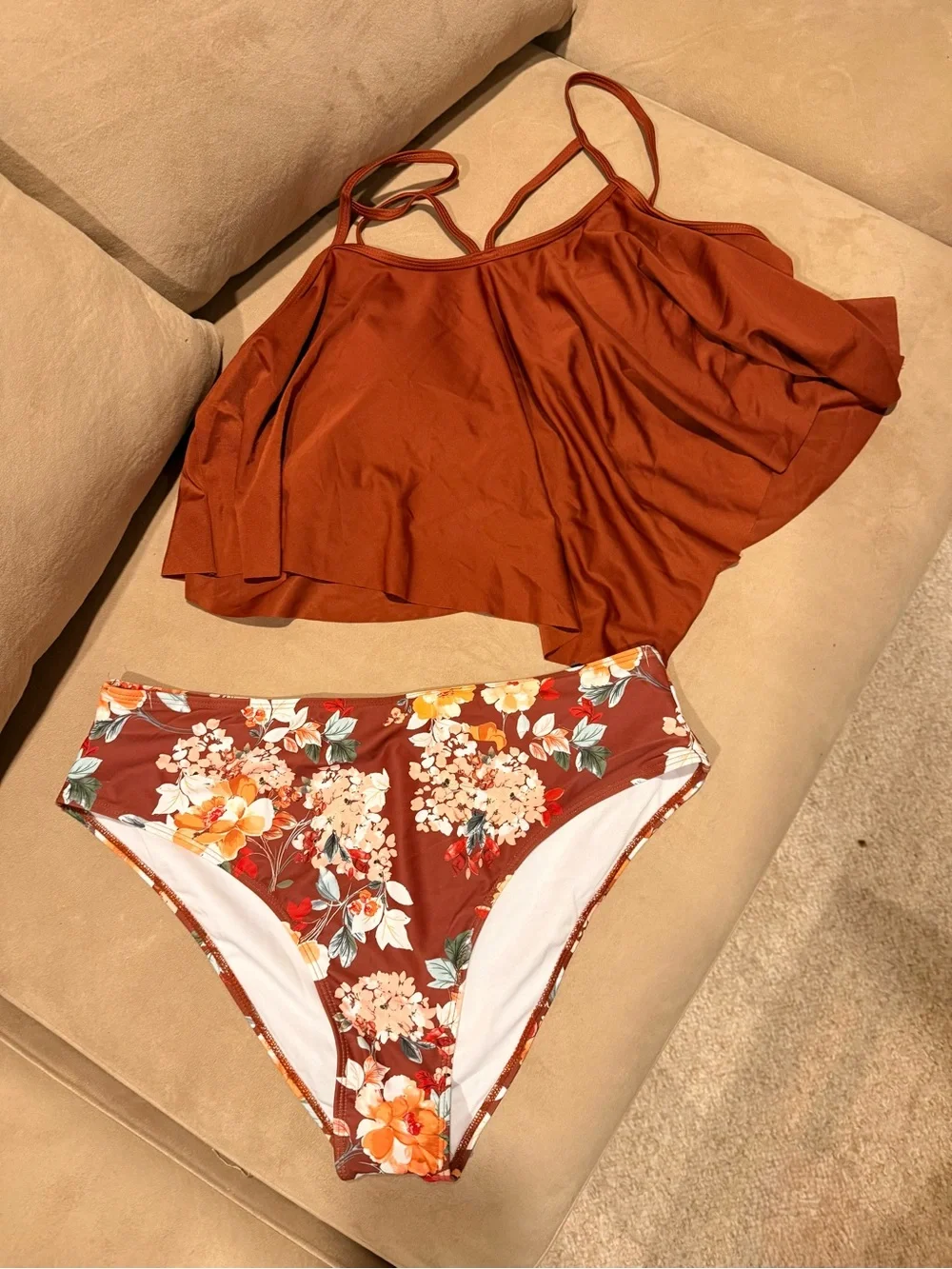 SHEIN Rust Floral Two-Piece Bikini Set